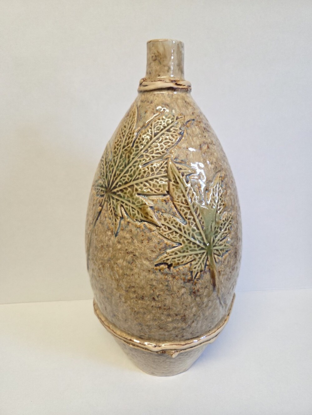 Vintage 50s Signed West German Hand-made Art Pottery Leaf Vase - Model 4509H C P